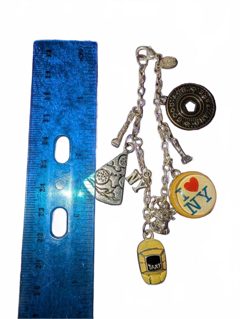 Vintage New York Themed Charm Bracelet with Statue of Liberty and Taxi Cab Char - Picture 2 of 6